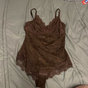 Elegant Brown Lace Bodysuit